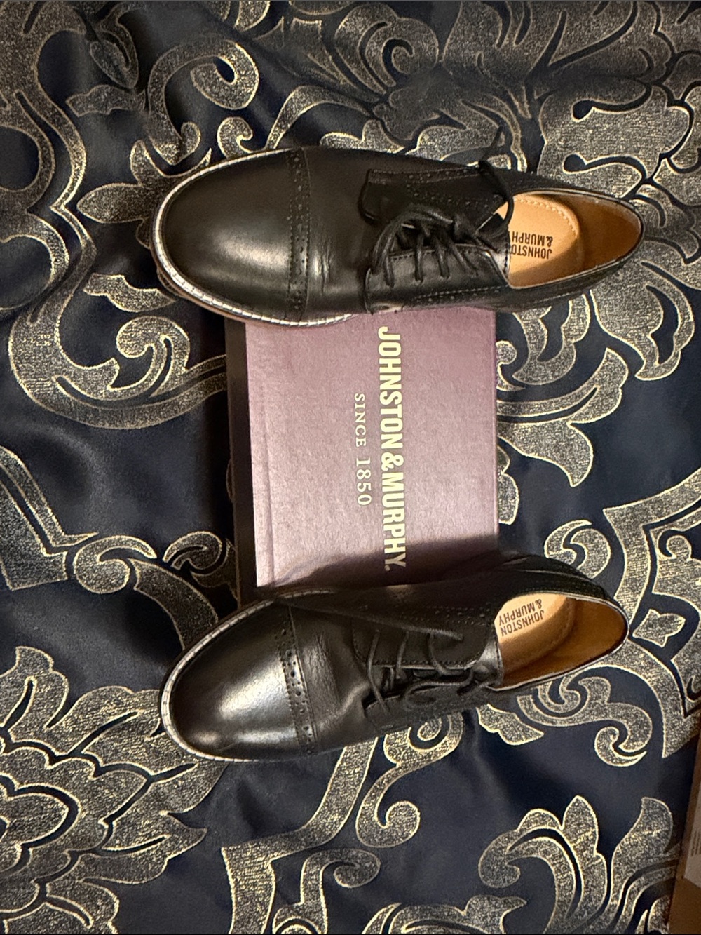 Johnston & Murphy Black Leather Cap-Toe Derby Shoes